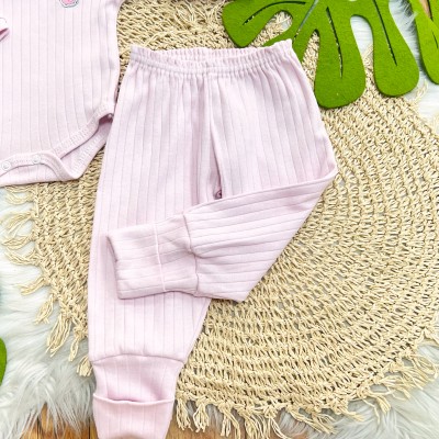 Conj. Body m/longa e Calça canelada - Rosa